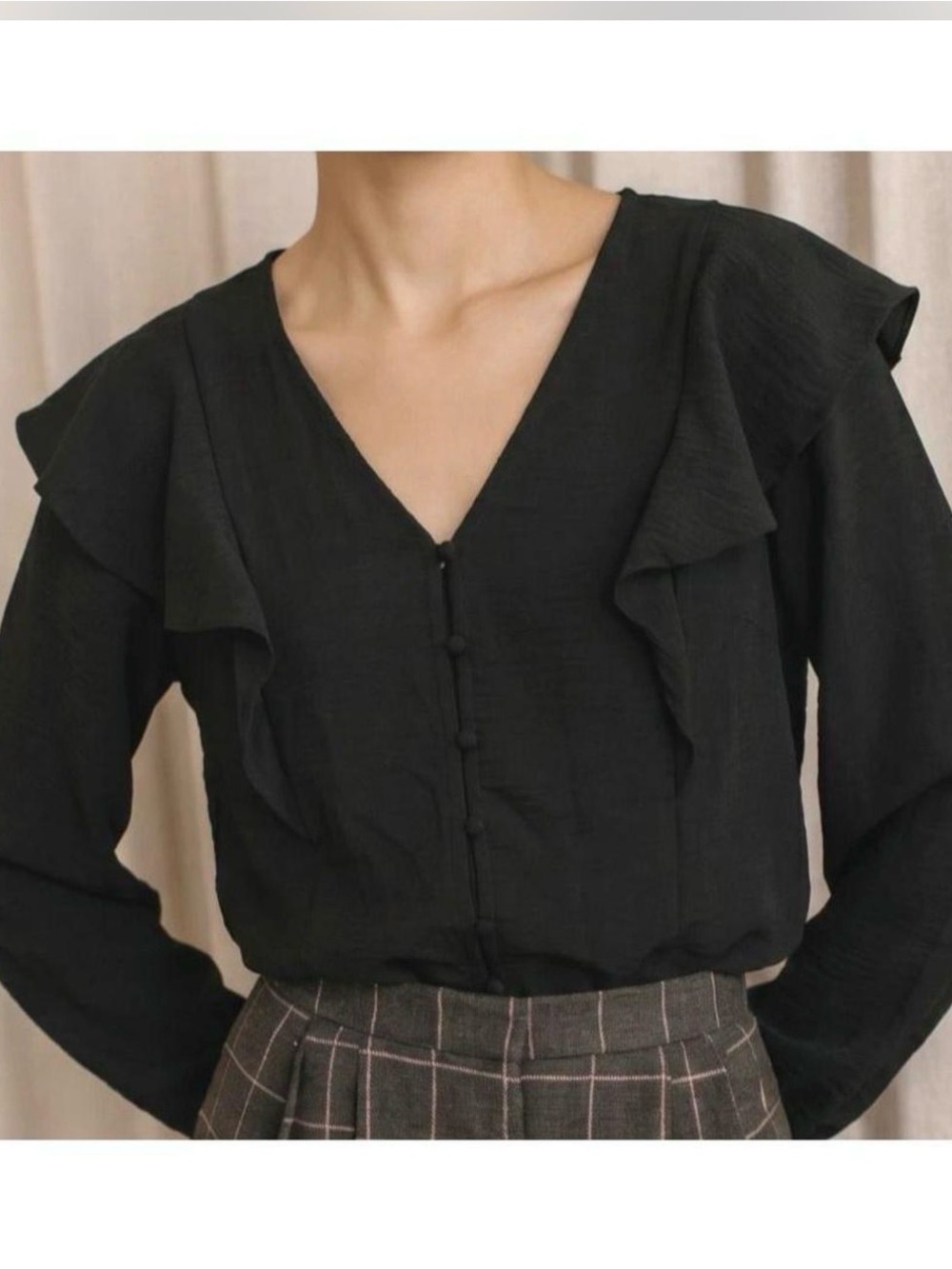 Nine West Black Ruffle V-Neck Blouse NWT XXL